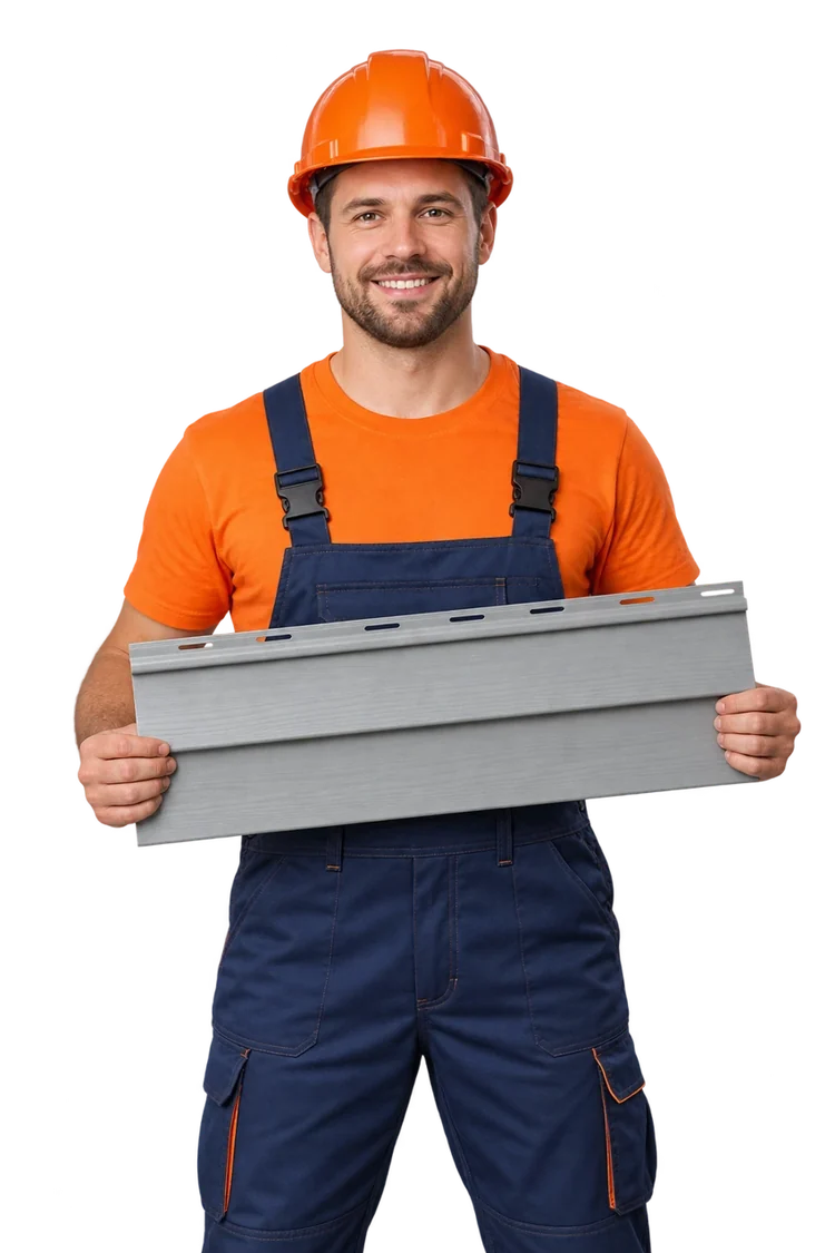 Siding professional holding a cladding sample